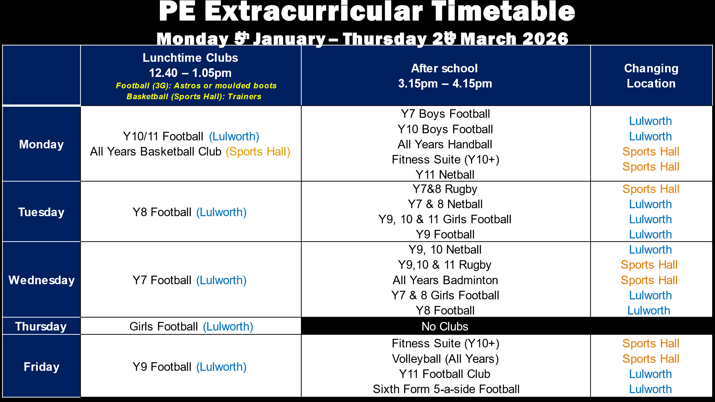 Pe timetable