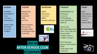 After Schhol clubs April 2025